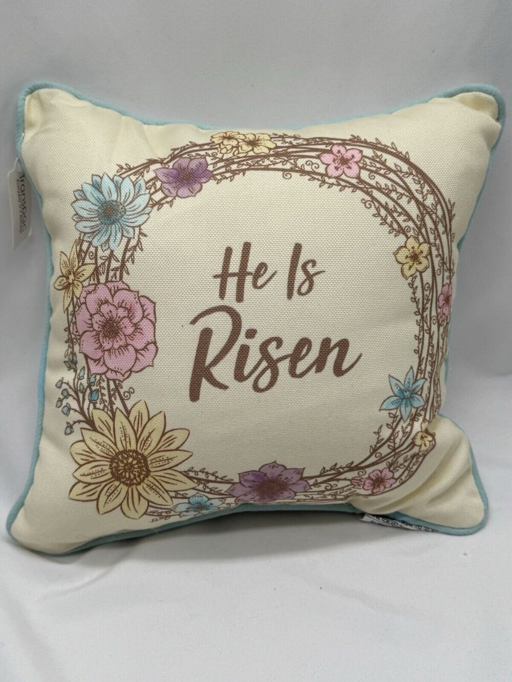 Fabric Elegant Easter “He Is Risen” Throw Pillow 12 X 12 NWT